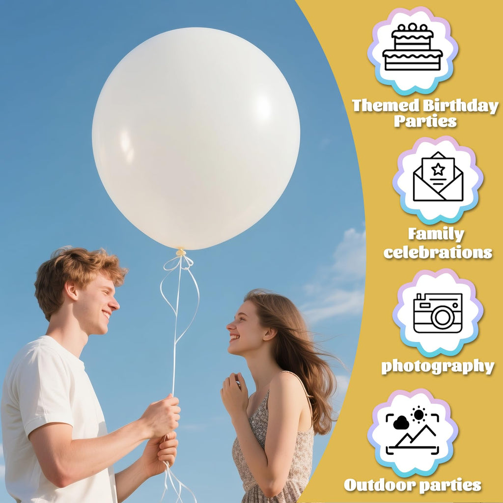 KAWKALSH White Giant Balloons – 32 Pack, 18 Inch | Heavy-Duty Latex for Birthday, Wedding, Baby Shower