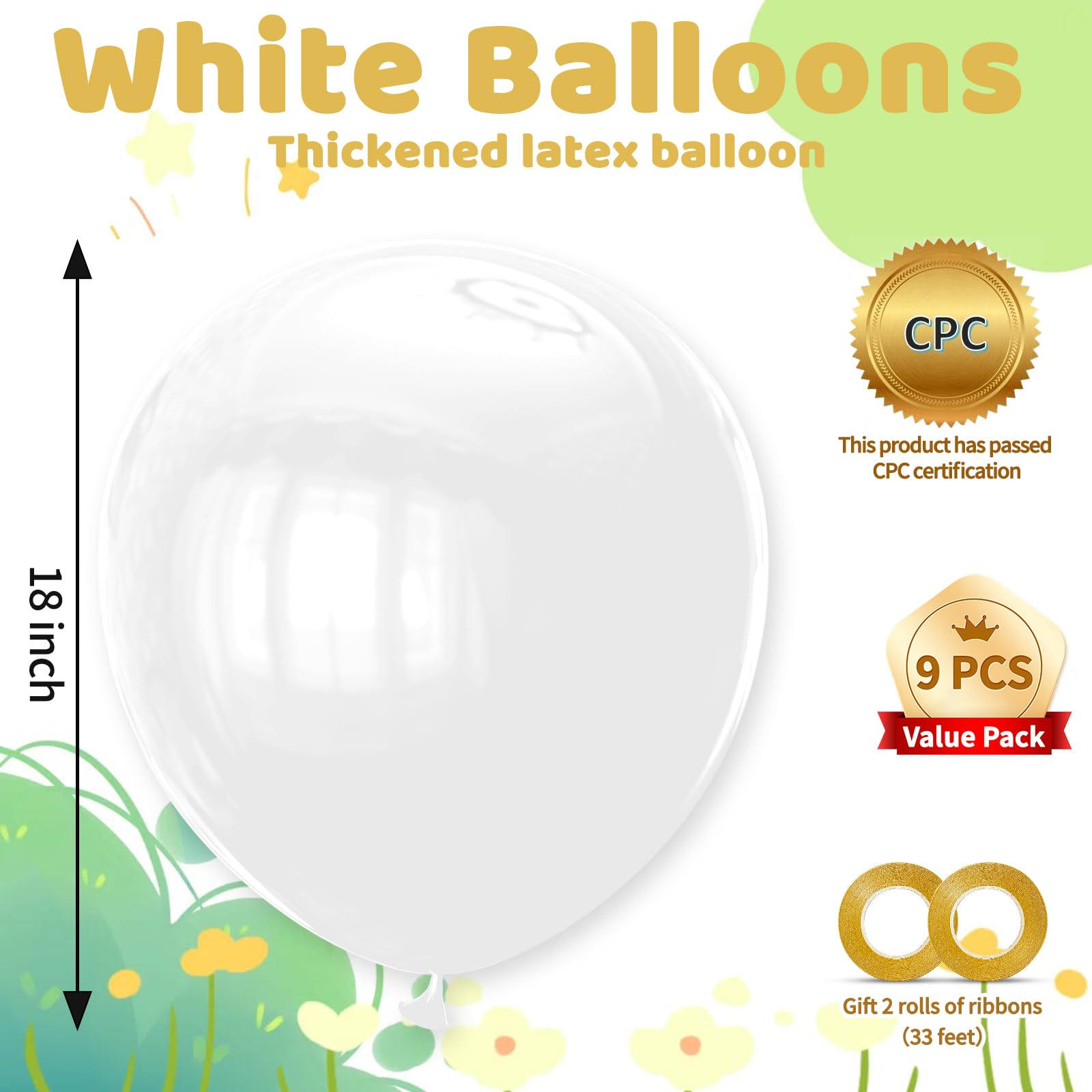 KAWKALSH White Giant Balloons – 32 Pack, 18 Inch | Heavy-Duty Latex for Birthday, Wedding, Baby Shower