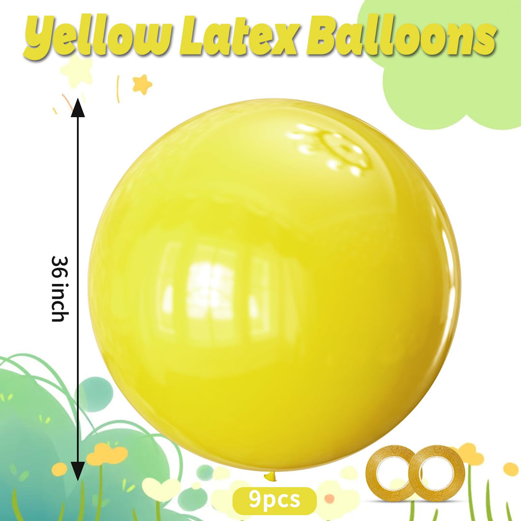 KAWKALSH Yellow Giant Balloons 36 Inch - 9pc Jumbo Latex Party Decor