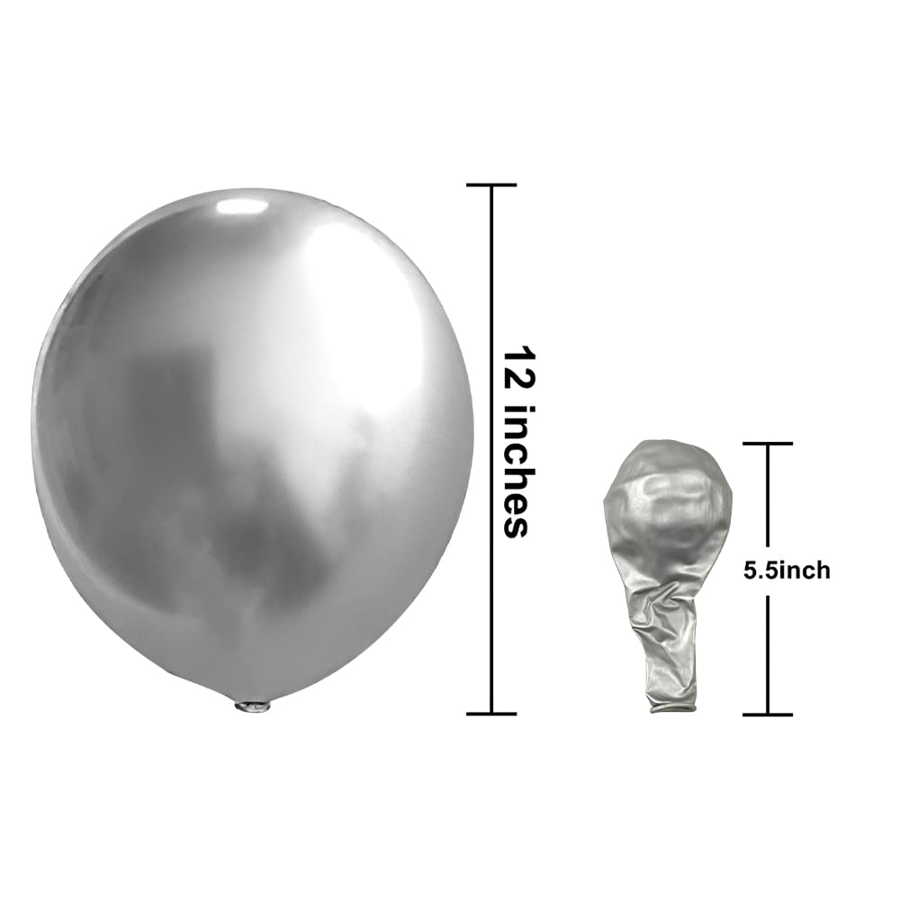 KBZVNAF Silver Metallic Chrome Latex Balloons – 50 Pack, 12-Inch Round Helium Balloons for Birthday, Wedding & Celebration Decor