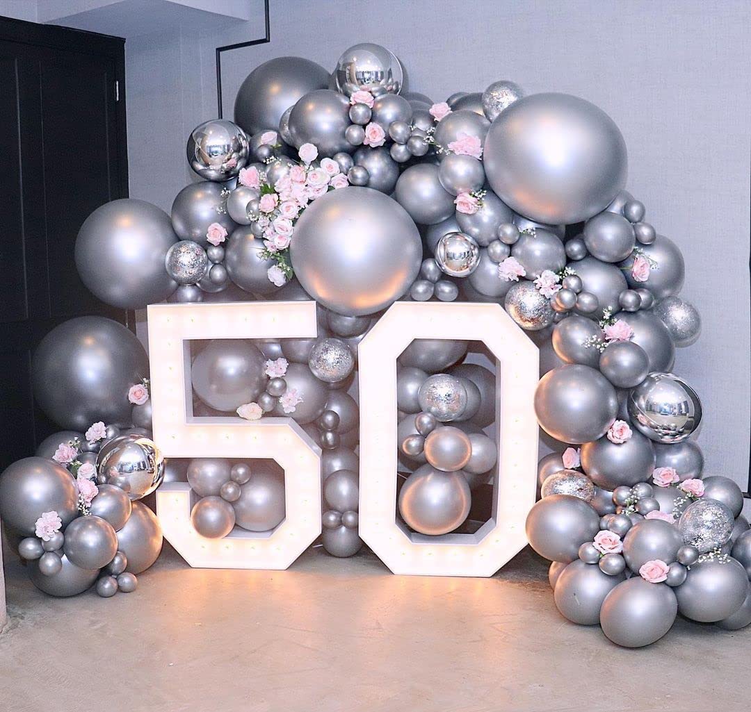KBZVNAF Silver Metallic Chrome Latex Balloons – 50 Pack, 12-Inch Round Helium Balloons for Birthday, Wedding & Celebration Decor