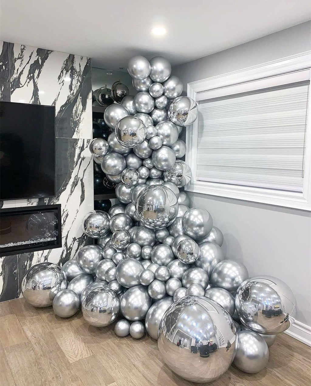 KBZVNAF Silver Metallic Chrome Latex Balloons – 50 Pack, 12-Inch Round Helium Balloons for Birthday, Wedding & Celebration Decor