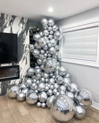 KBZVNAF Silver Metallic Chrome Latex Balloons – 50 Pack, 12-Inch Round Helium Balloons for Birthday, Wedding & Celebration Decor