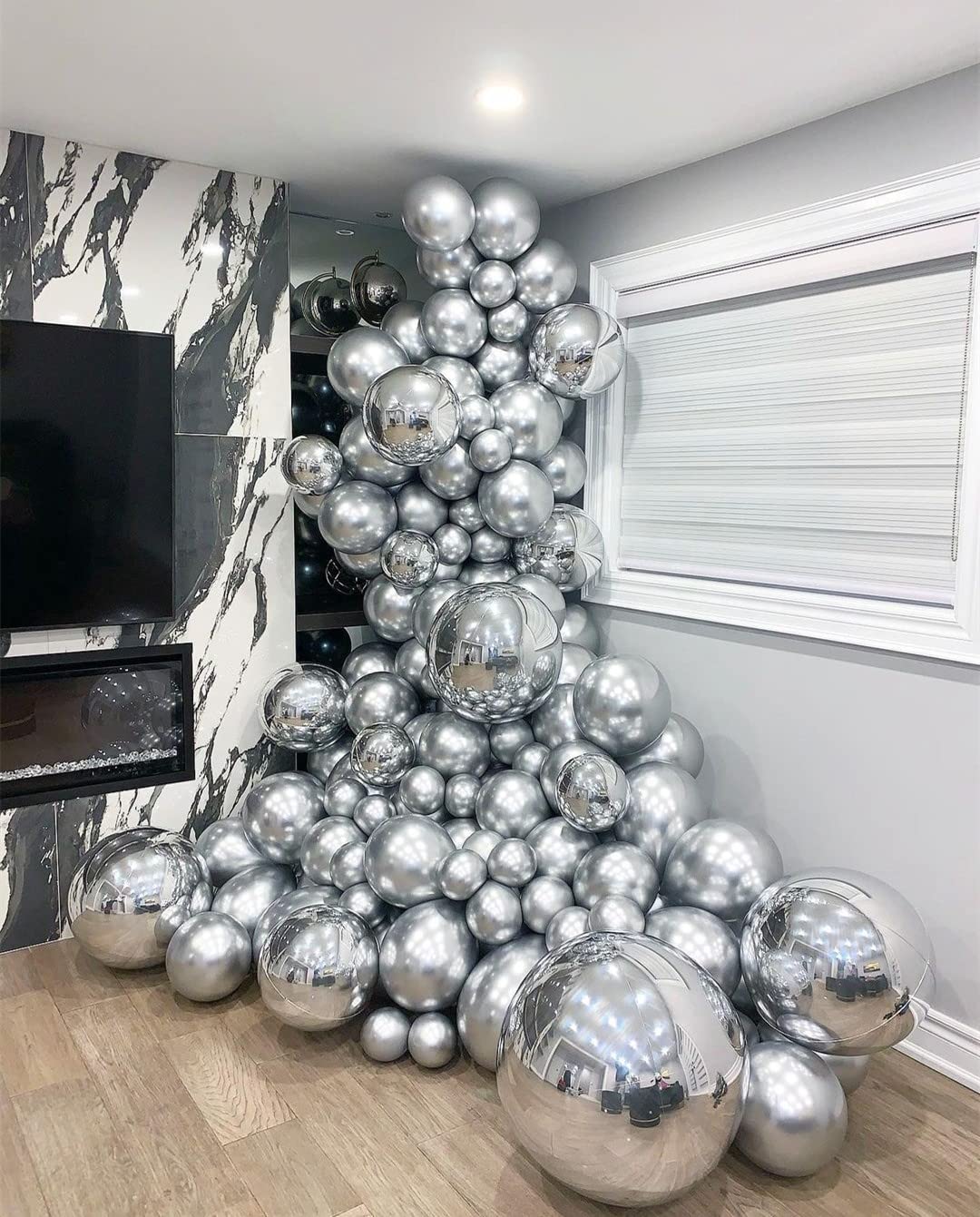 KBZVNAF Silver Metallic Chrome Latex Balloons – 50 Pack, 12-Inch Round Helium Balloons for Birthday, Wedding & Celebration Decor