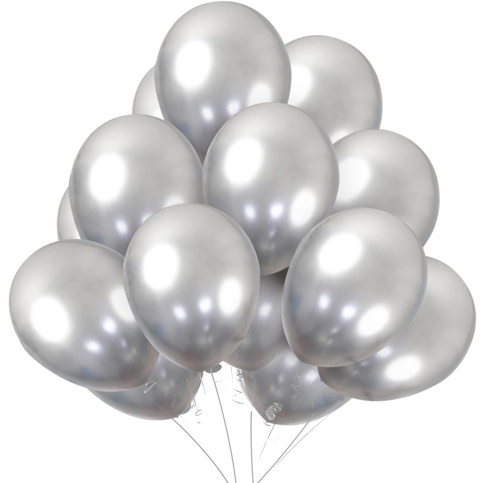 KBZVNAF Silver Metallic Chrome Latex Balloons – 50 Pack, 12-Inch Round Helium Balloons for Birthday, Wedding & Celebration Decor