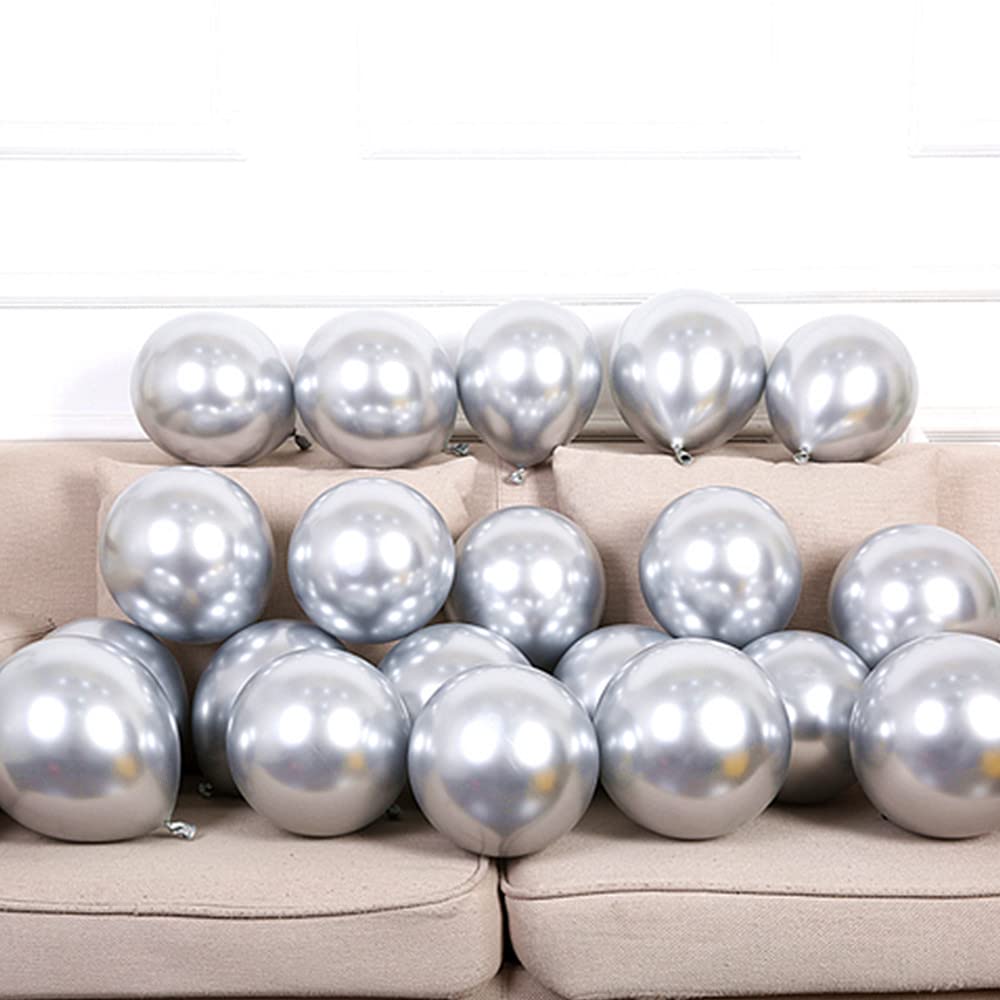 KBZVNAF Silver Metallic Chrome Latex Balloons – 50 Pack, 12-Inch Round Helium Balloons for Birthday, Wedding & Celebration Decor