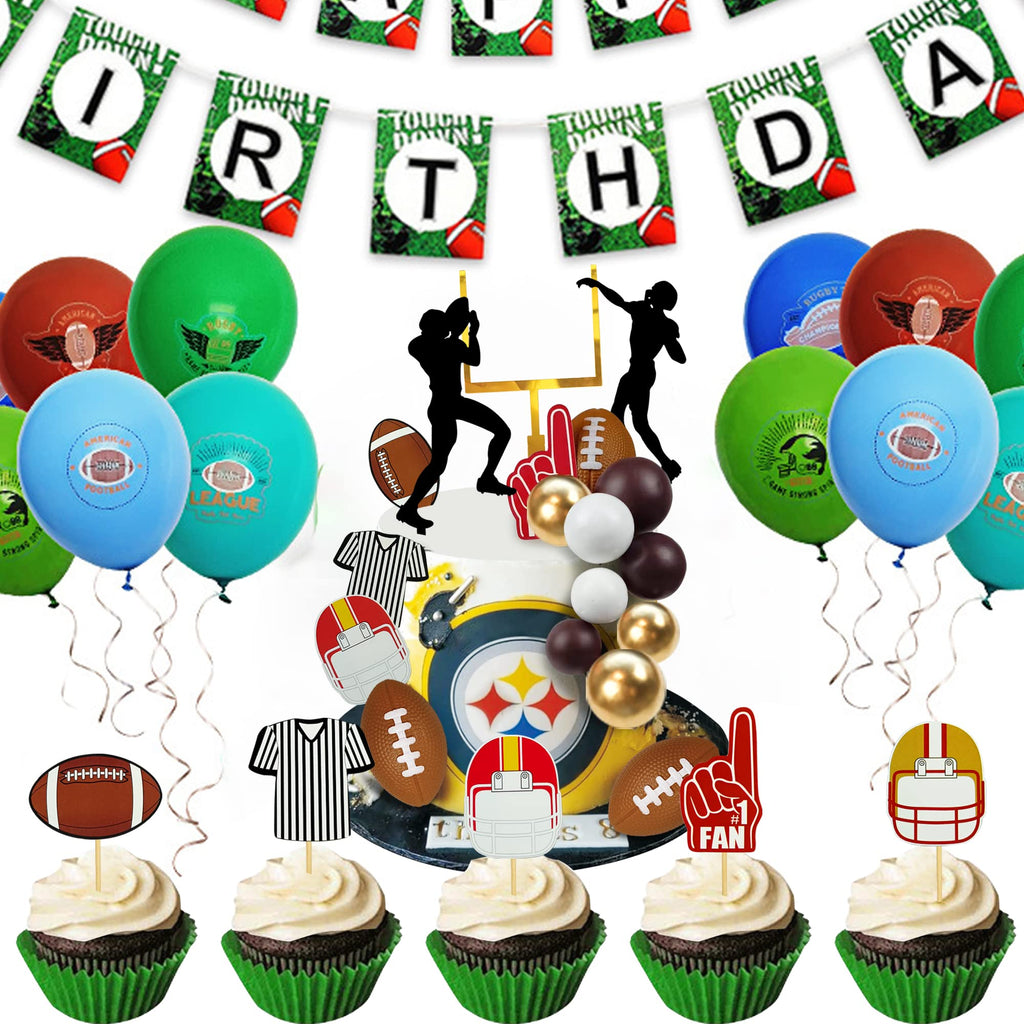 KDPATFAV 21Pcs Football Cake Topper Set – Acrylic Happy Birthday Toppers & Sports-Themed Cupcake Picks