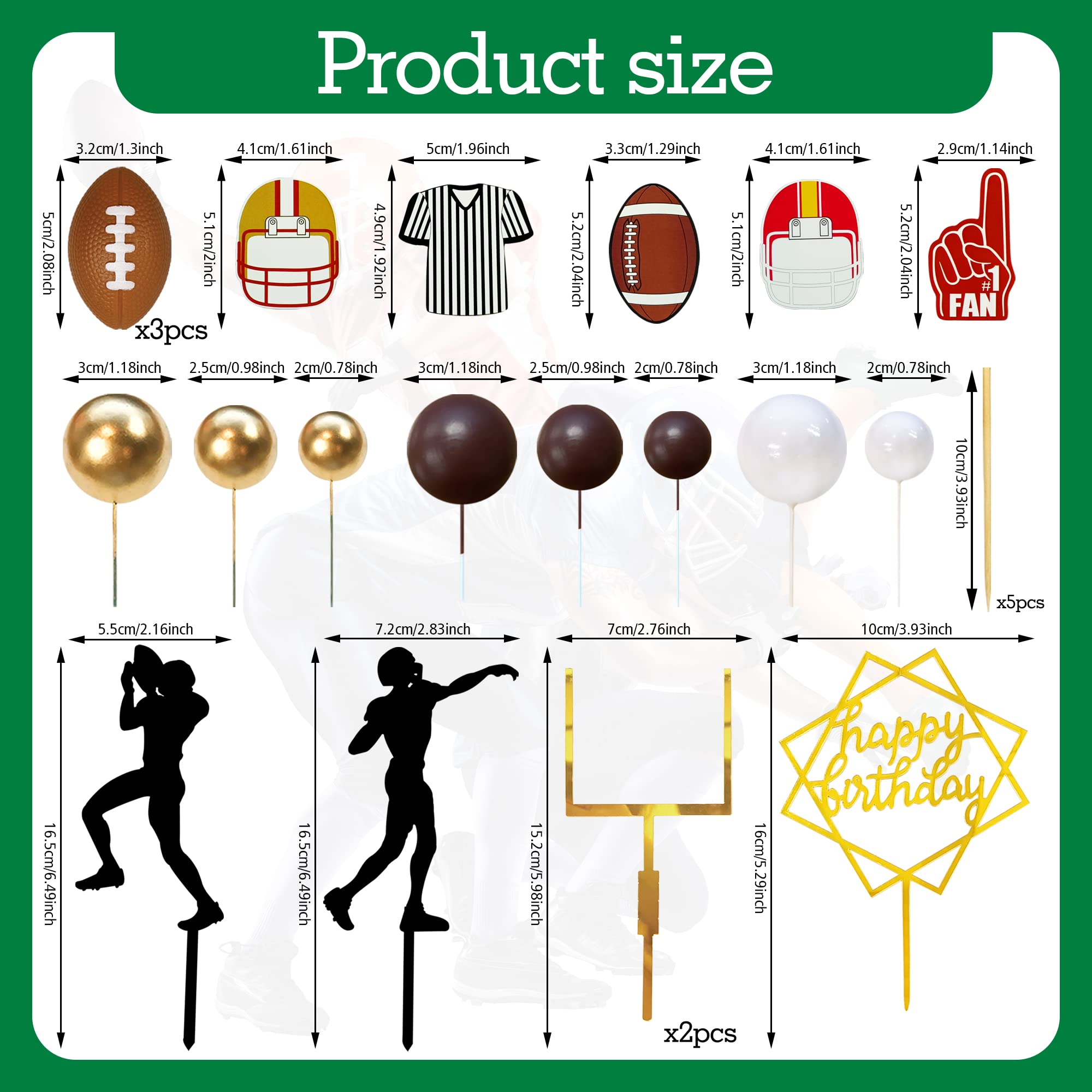 KDPATFAV 21Pcs Football Cake Topper Set – Acrylic Happy Birthday Toppers & Sports-Themed Cupcake Picks