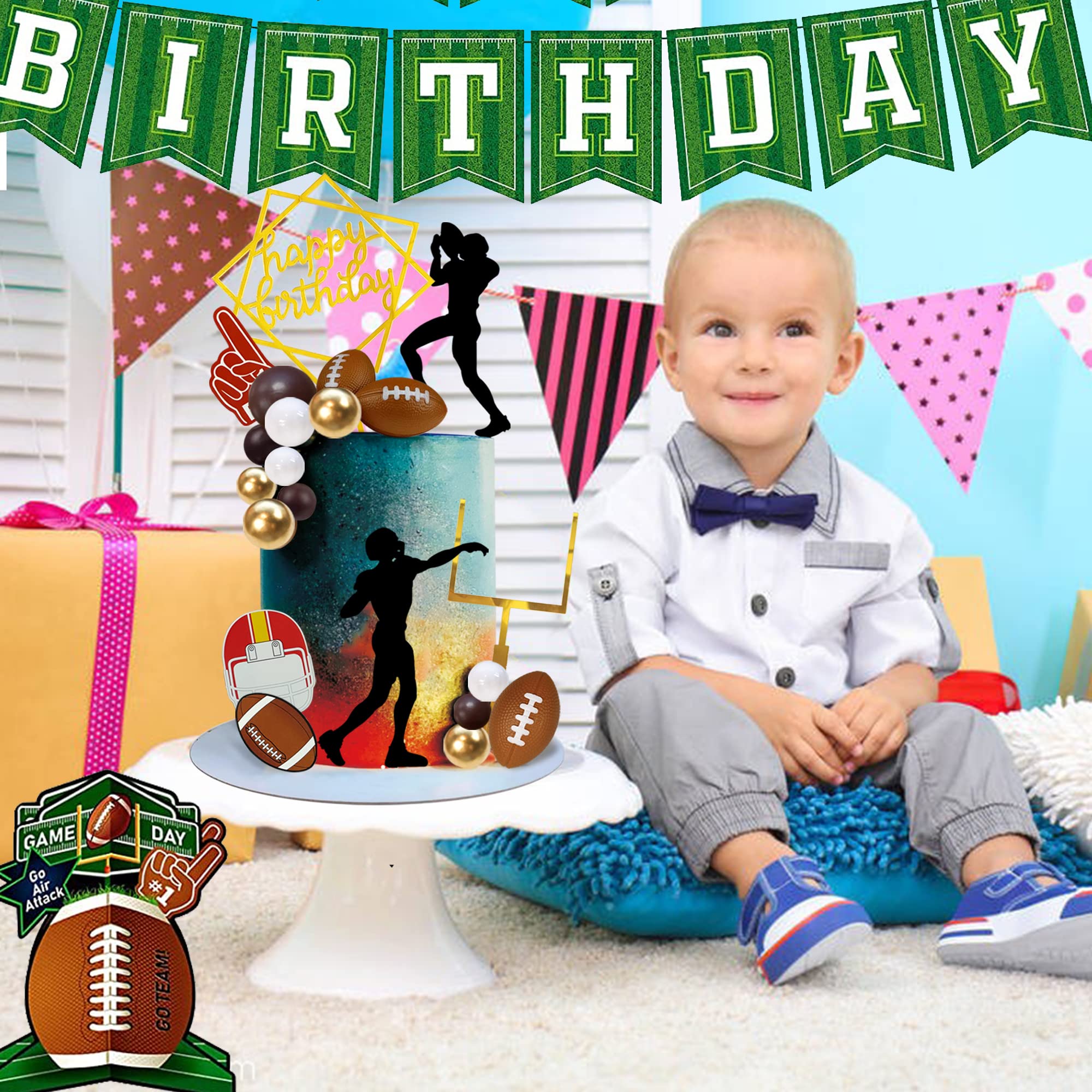 KDPATFAV 21Pcs Football Cake Topper Set – Acrylic Happy Birthday Toppers & Sports-Themed Cupcake Picks