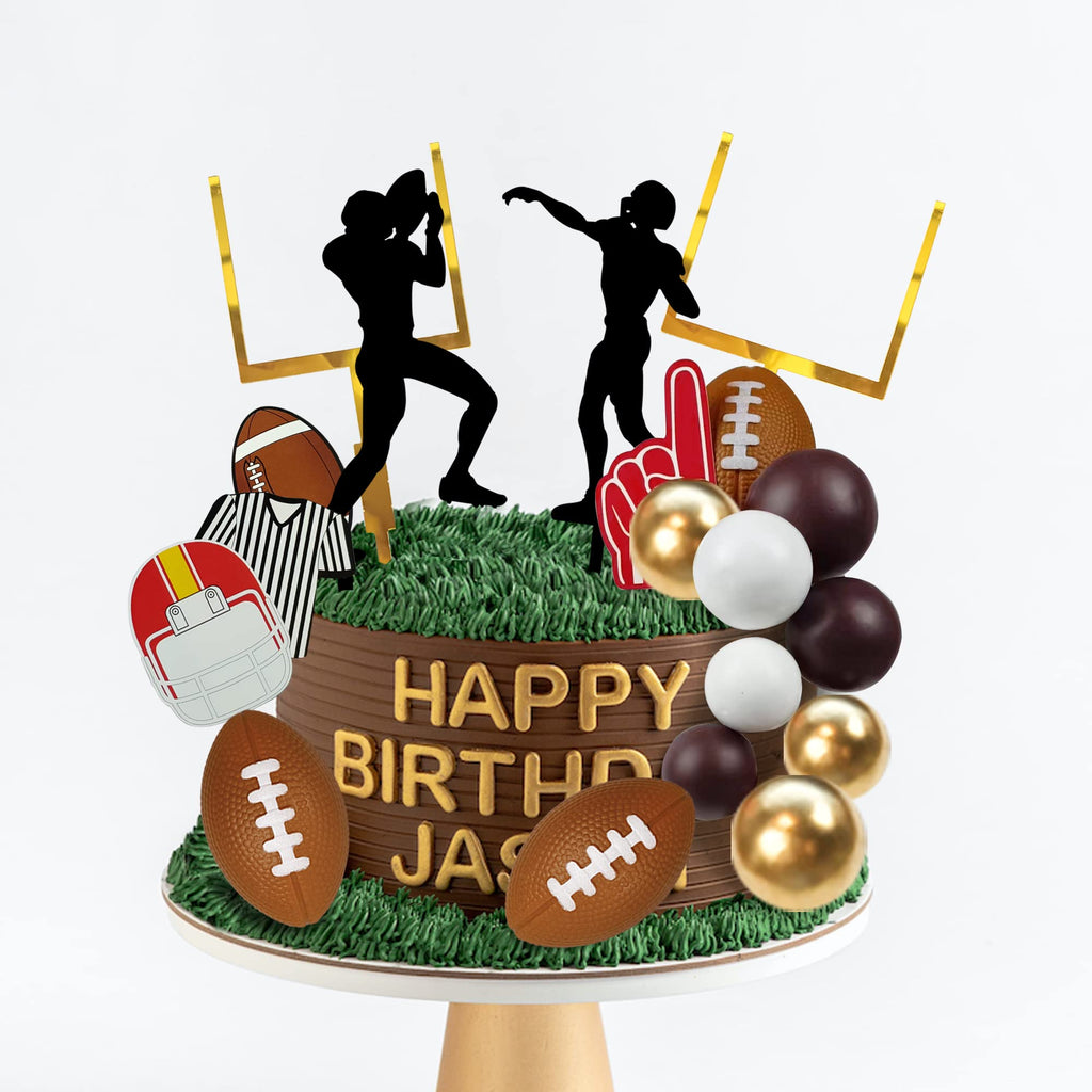 KDPATFAV 21Pcs Football Cake Topper Set – Acrylic Happy Birthday Toppers & Sports-Themed Cupcake Picks