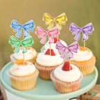 Keaziu 24 Pack Colorful Bows Cupcake Toppers – Watercolor Bowknot Picks for Baby Showers & Birthday Cakes