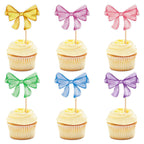 Keaziu 24 Pack Colorful Bows Cupcake Toppers – Watercolor Bowknot Picks for Baby Showers & Birthday Cakes