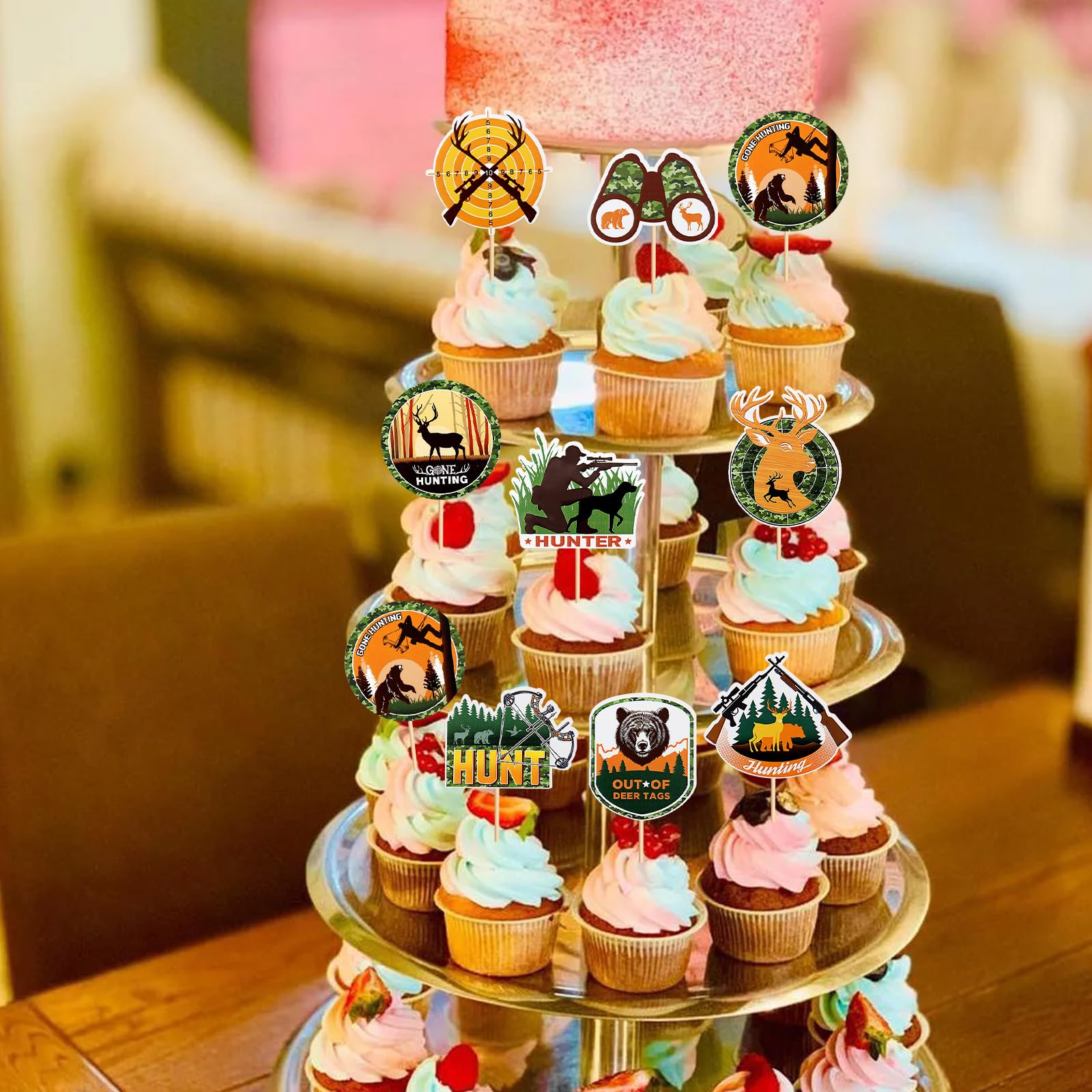 Keaziu 36Pcs Hunting Birthday Cupcake Toppers – Deer, Gun, Forest Theme Party Decor