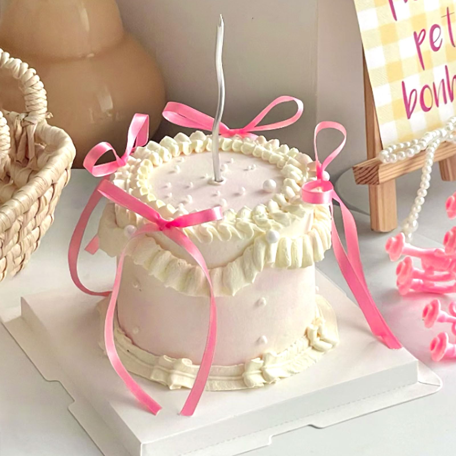 Keaziu 20 Pack Pink Bow Cupcake Toppers – Rosy Ribbon Bows for Birthday, Baby Showers, Weddings