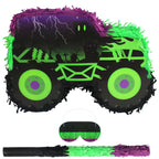 Kedaijin Green & Purple Monster Truck Pinata – Small (15.75x11x2.36 in) with Stick & Blindfold