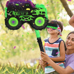 Kedaijin Green & Purple Monster Truck Pinata – Small (15.75x11x2.36 in) with Stick & Blindfold