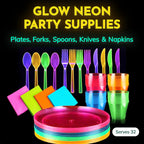 Kedudes Neon Glow Party Supplies — Serves 32, Plates, Cups, Napkins & Utensils