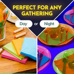Kedudes Neon Glow Party Supplies — Serves 32, Plates, Cups, Napkins & Utensils