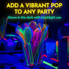 Kedudes Neon Glow Party Supplies — Serves 32, Plates, Cups, Napkins & Utensils