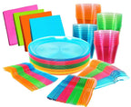 Kedudes Neon Glow Party Supplies — Serves 32, Plates, Cups, Napkins & Utensils