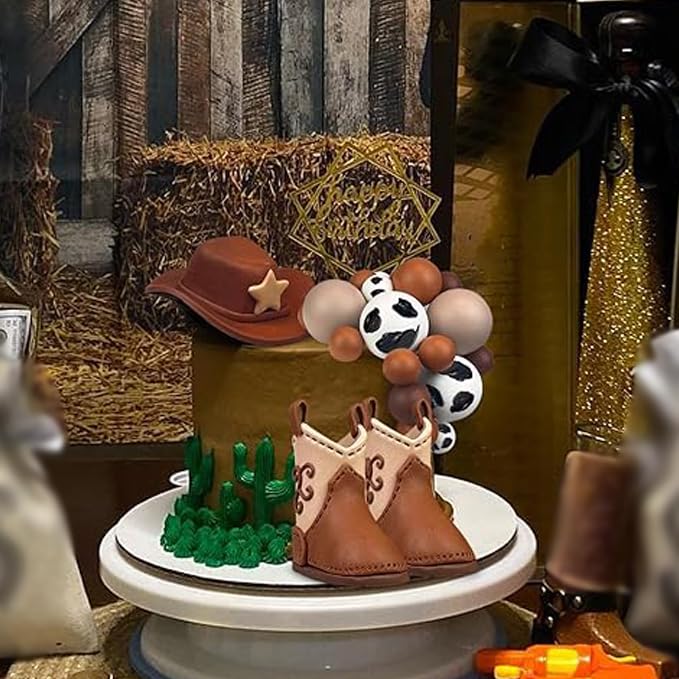 KEEPARTY 28Pcs Cowboy Cake Toppers — Hat & Boot Decorations for Western Parties
