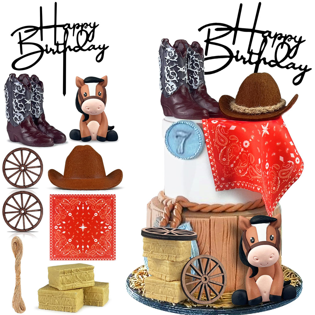 KEEPARTY Cowboy Hat & Boot Cake Toppers — Western Theme Party Decor (Brown)