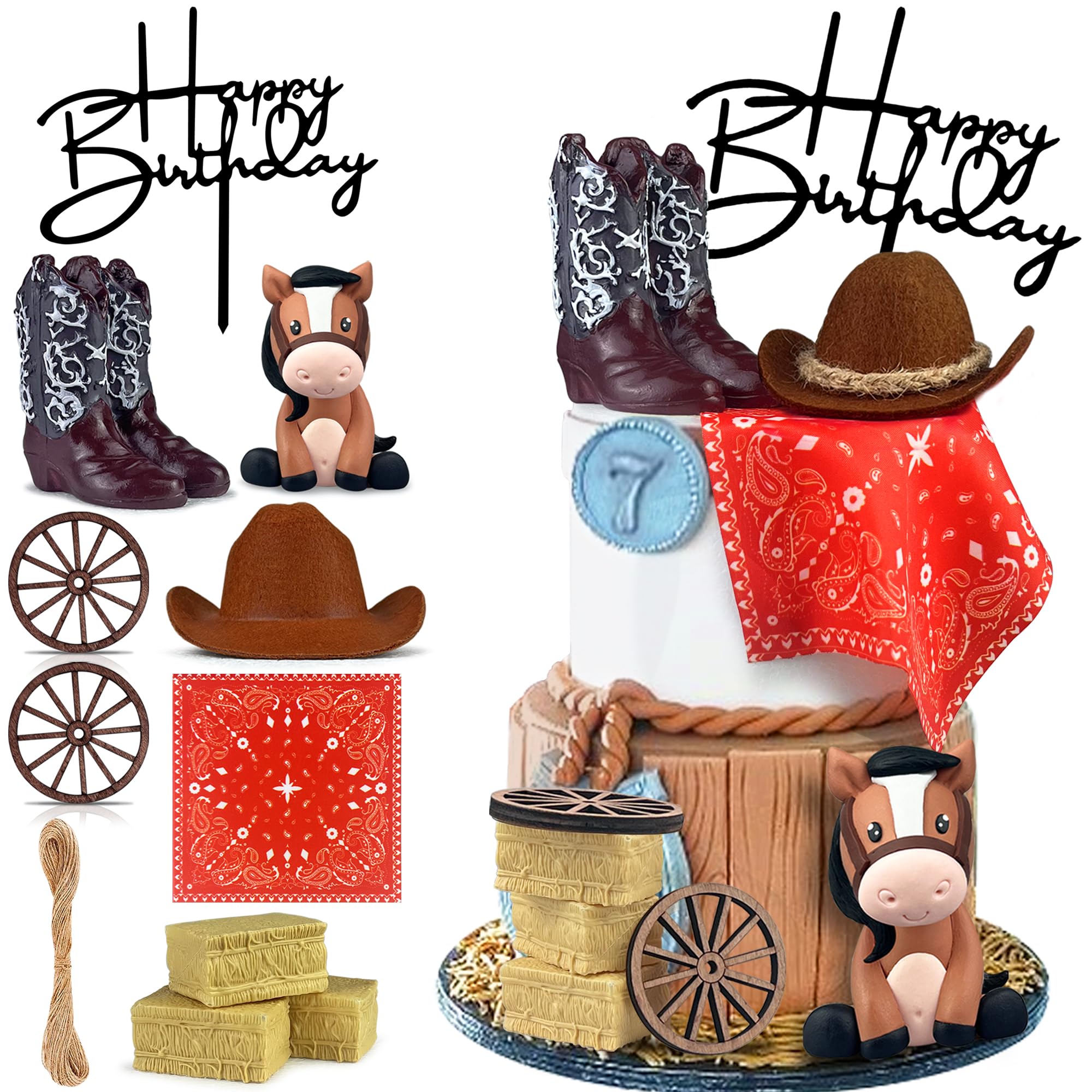 KEEPARTY Cowboy Hat & Boot Cake Toppers — Western Theme Party Decor (Brown)