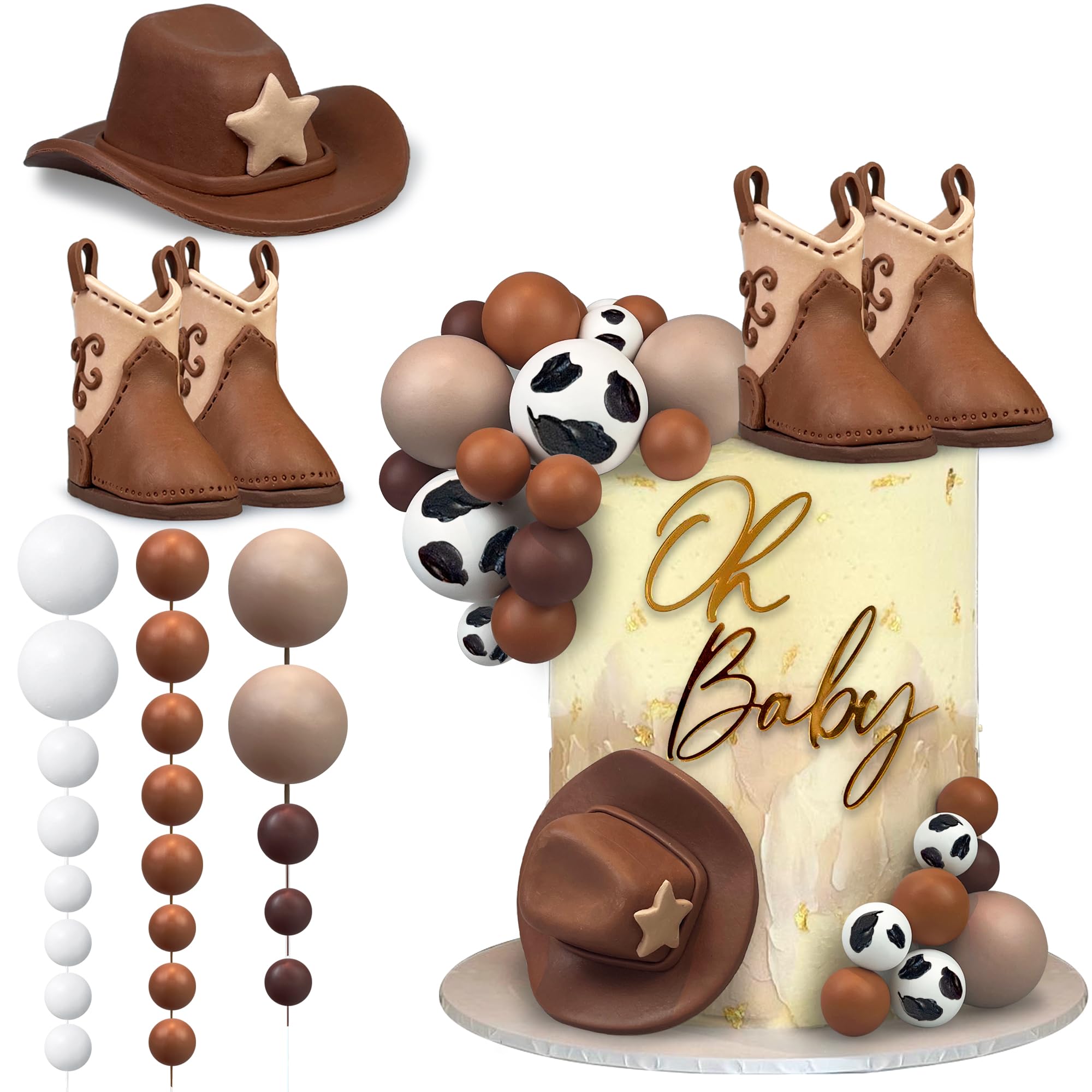 KEEPARTY 28Pcs Cowboy Cake Toppers — Hat & Boot Decorations for Western Parties