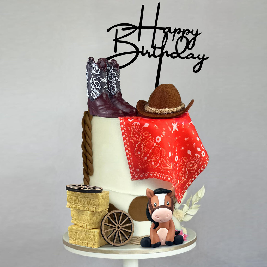 KEEPARTY Cowboy Hat & Boot Cake Toppers — Western Theme Party Decor (Brown)