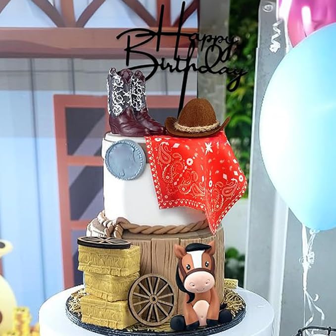 KEEPARTY Cowboy Hat & Boot Cake Toppers — Western Theme Party Decor (Brown)