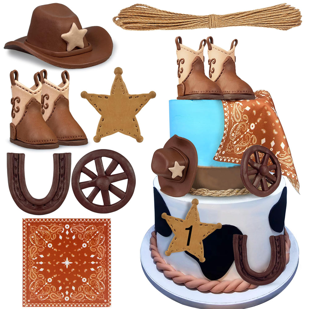 KEE PARTY Cowboy Cake Decorations: Cowboy Hat & Boot Cake Toppers for Western Themed Cakes