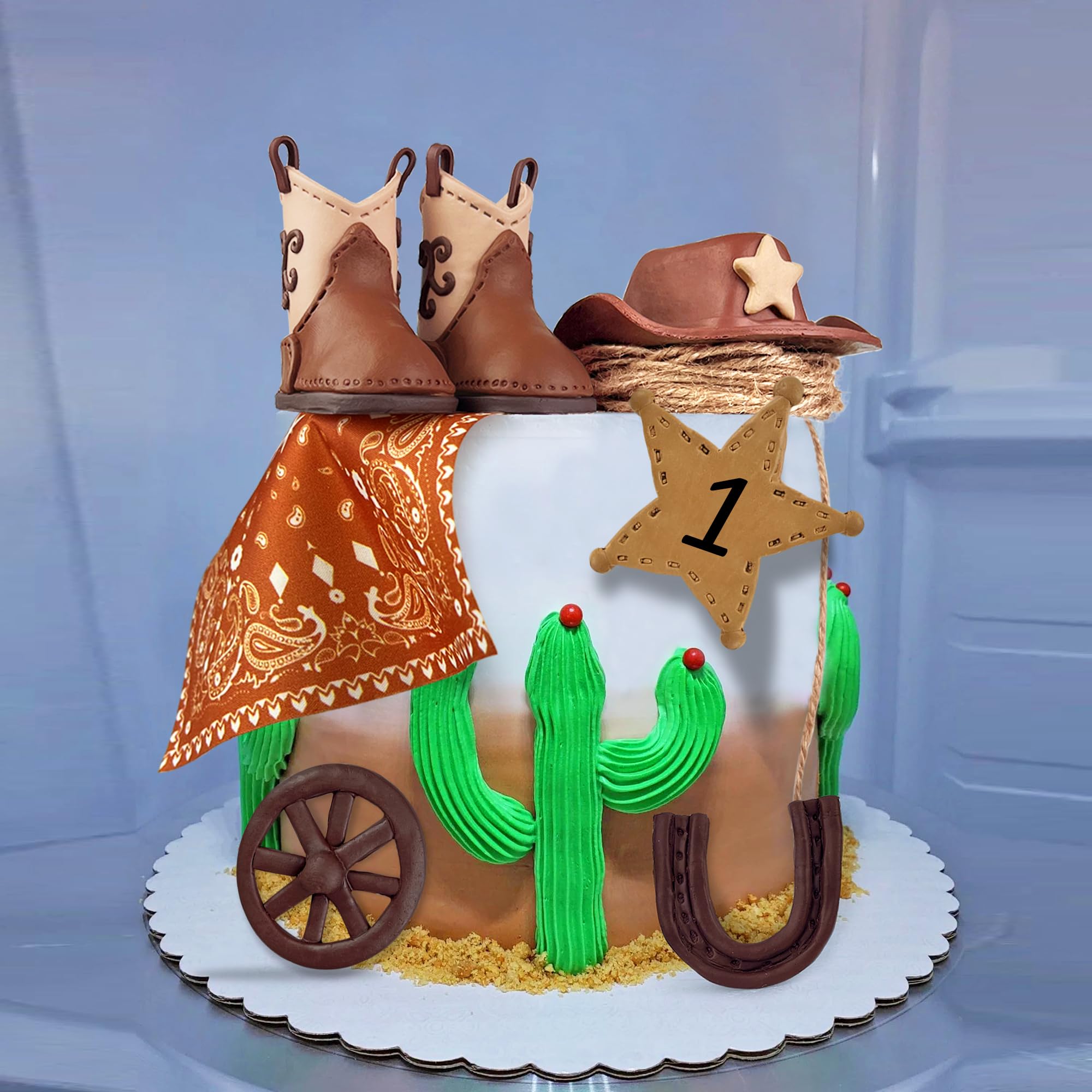 KEE PARTY Cowboy Cake Decorations: Cowboy Hat & Boot Cake Toppers for Western Themed Cakes