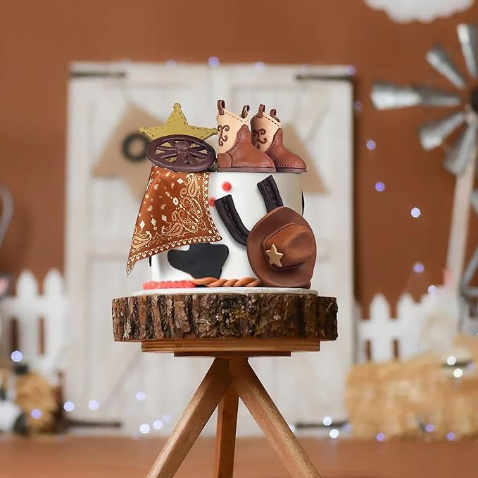 KEE PARTY Cowboy Cake Decorations: Cowboy Hat & Boot Cake Toppers for Western Themed Cakes