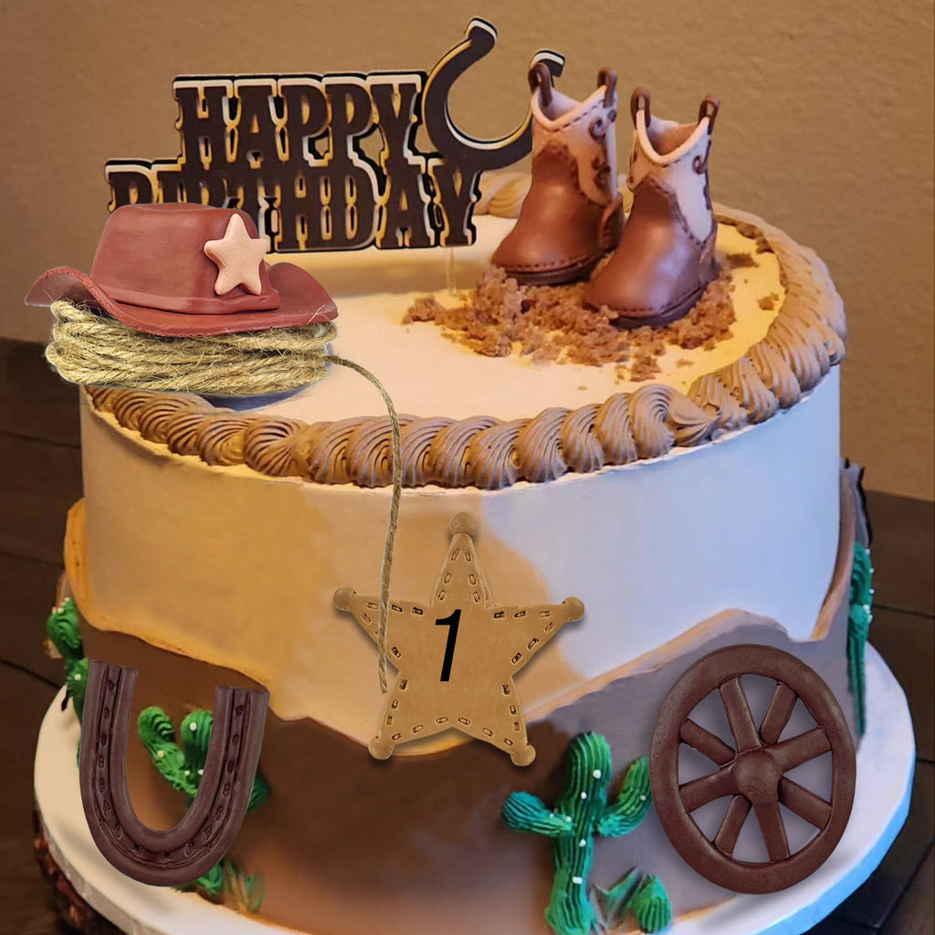 KEE PARTY Cowboy Cake Decorations: Cowboy Hat & Boot Cake Toppers for Western Themed Cakes