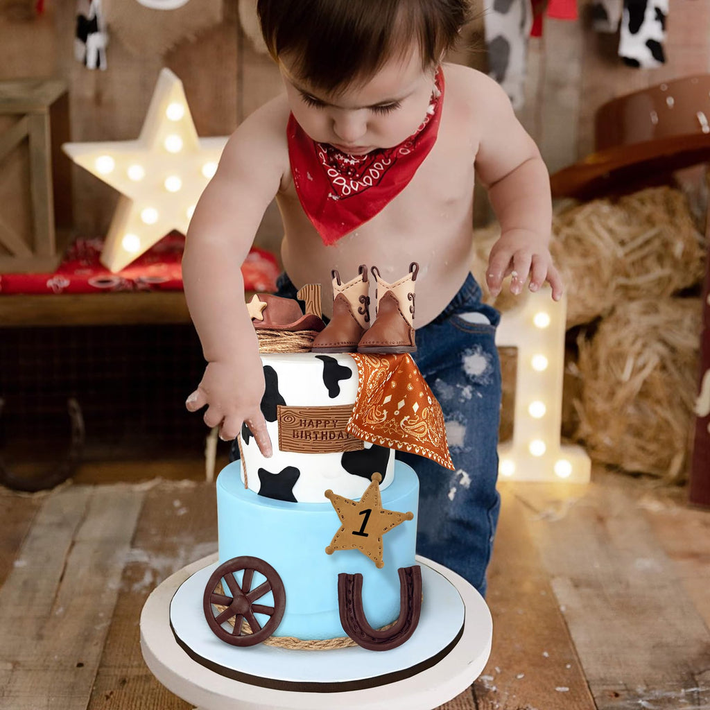 KEE PARTY Cowboy Cake Decorations: Cowboy Hat & Boot Cake Toppers for Western Themed Cakes