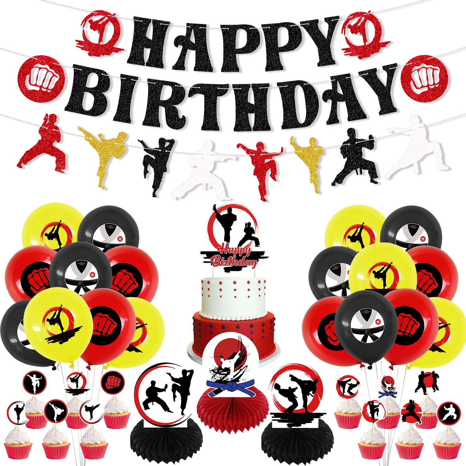KEFAN Karate Sports Party Supplies – Taekwondo Birthday Banners, Cake Toppers & Balloons