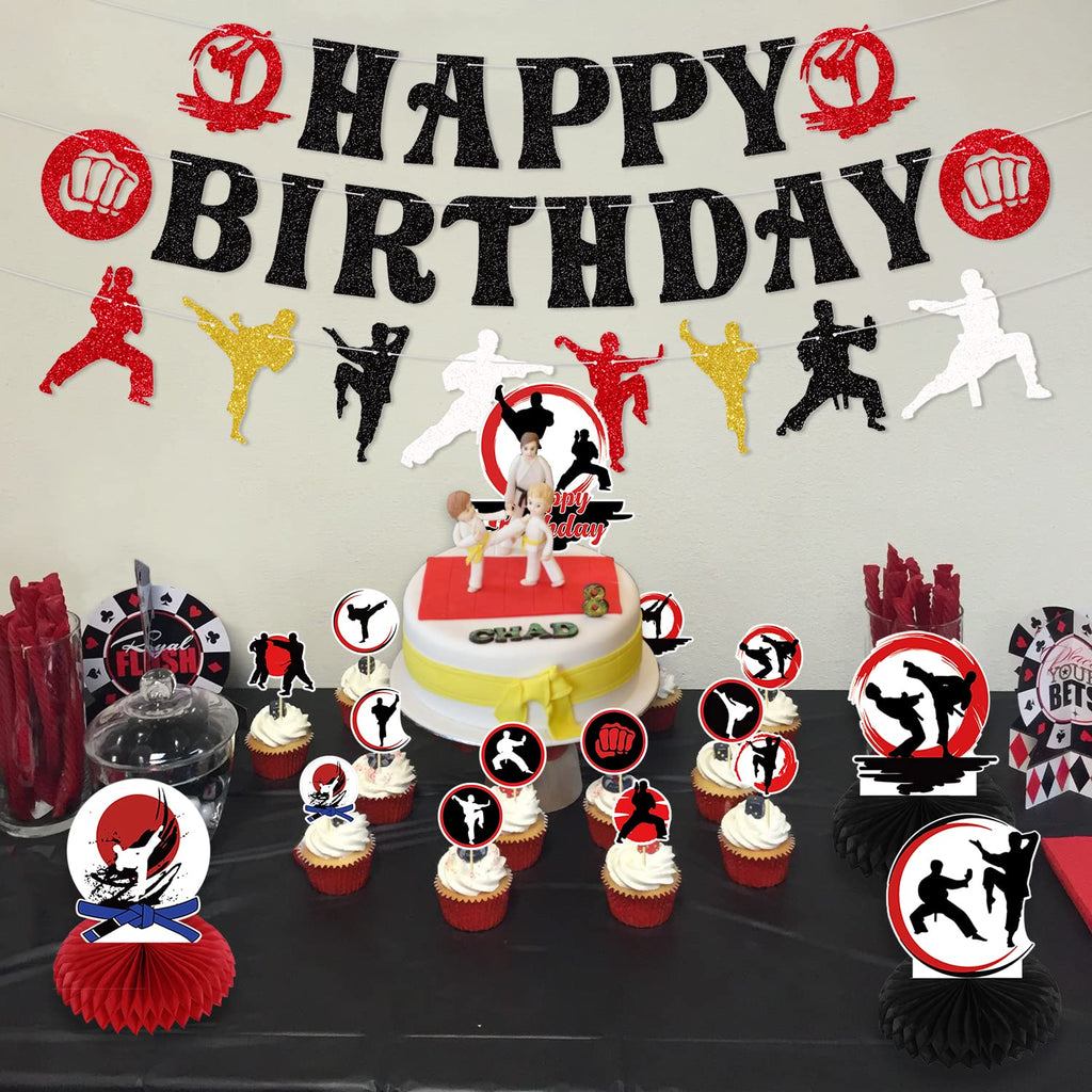 KEFAN Karate Sports Party Supplies – Taekwondo Birthday Banners, Cake Toppers & Balloons
