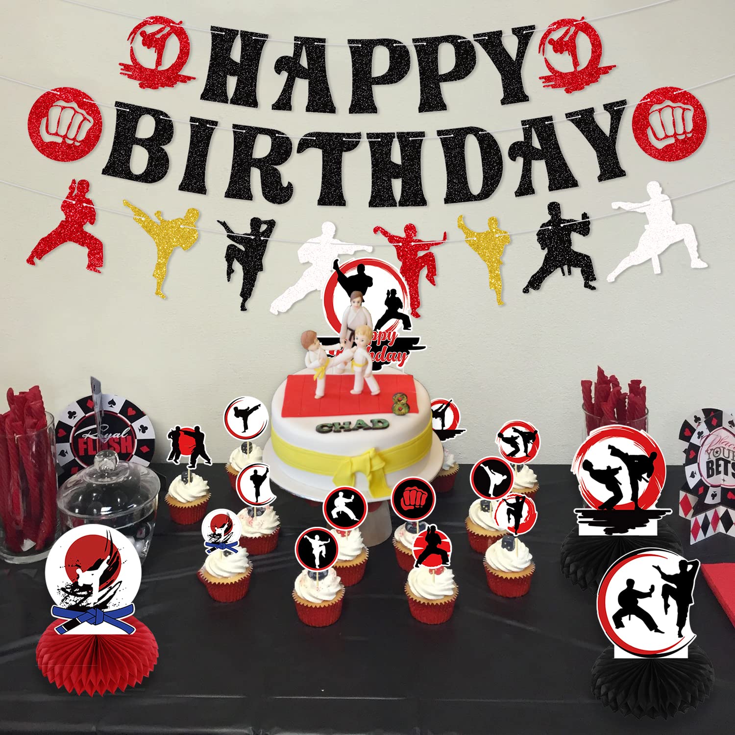 KEFAN Karate Sports Party Supplies – Taekwondo Birthday Banners, Cake Toppers & Balloons