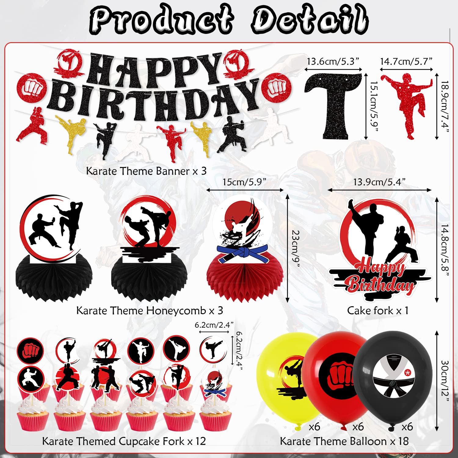 KEFAN Karate Sports Party Supplies – Taekwondo Birthday Banners, Cake Toppers & Balloons