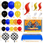 KELENO 131 Wheels Race Car Party Decorations Kit | Balloons, Backdrop & Racetrack Tablecloth
