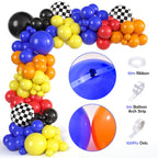 KELENO 131 Wheels Race Car Party Decorations Kit | Balloons, Backdrop & Racetrack Tablecloth