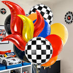 KELENO 131 Wheels Race Car Party Decorations Kit | Balloons, Backdrop & Racetrack Tablecloth