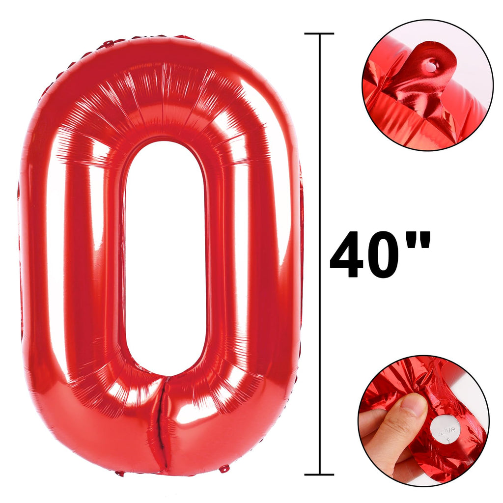 Kelfuoya Red 0 Balloons 40 Inch – Foil Number Balloon for Birthday Parties & Anniversaries