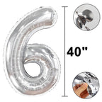 Kelfuoya 40-Inch Silver Number 16 Balloon – Jumbo Mylar Foil Balloons for 16th Birthday or Anniversary
