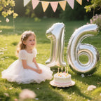 Kelfuoya 40-Inch Silver Number 16 Balloon – Jumbo Mylar Foil Balloons for 16th Birthday or Anniversary