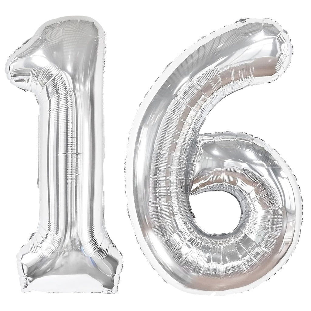 Kelfuoya 40-Inch Silver Number 16 Balloon – Jumbo Mylar Foil Balloons for 16th Birthday or Anniversary