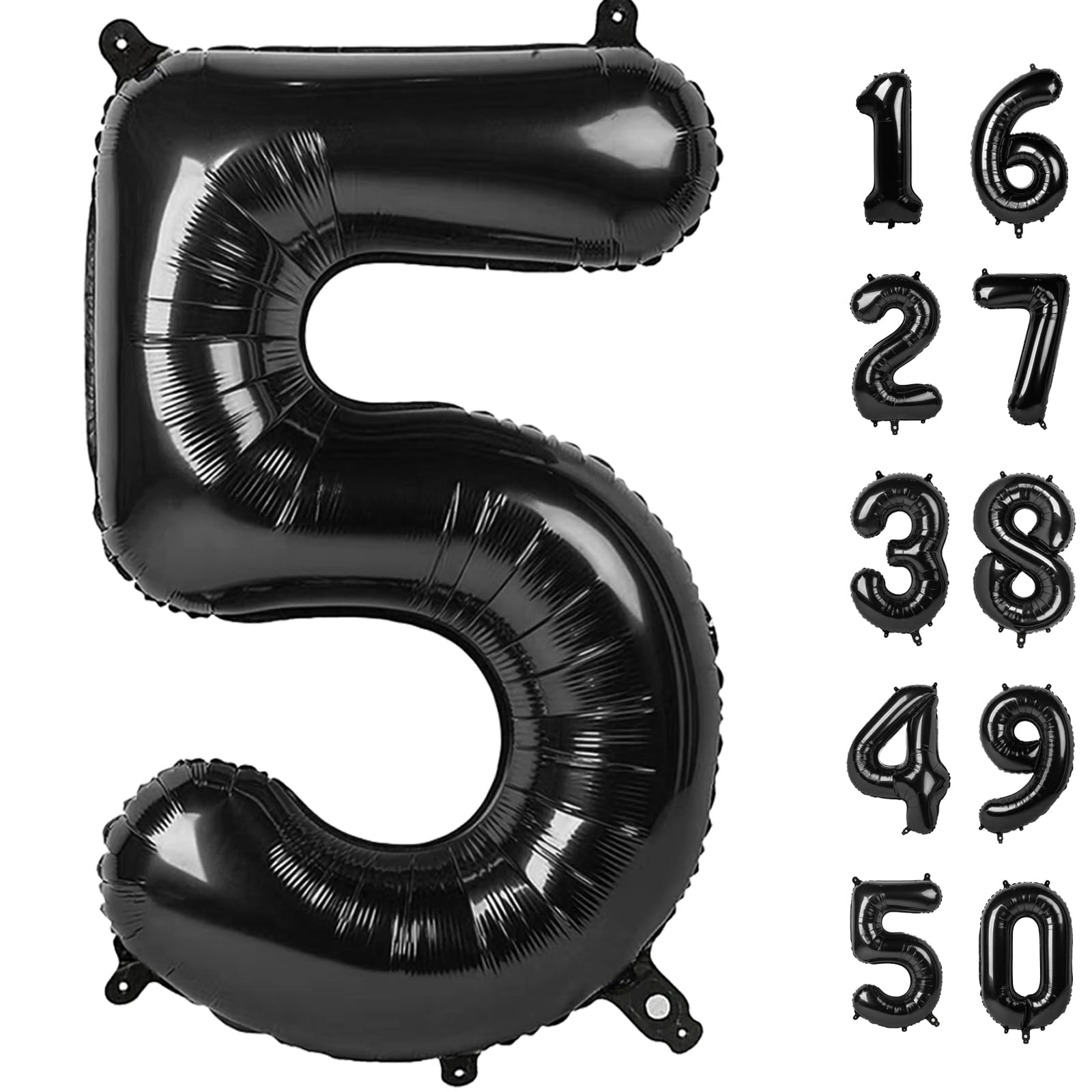 Kelfuoya 40 Inch Black Number 5 Foil Balloon - Giant Milestone Party Balloons