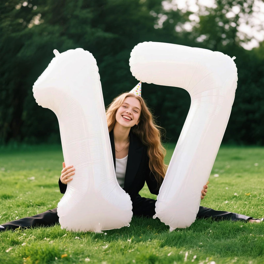Kelfuoya 40-Inch White Number 17 Balloon – Jumbo Mylar Digital Balloons for Party Decor