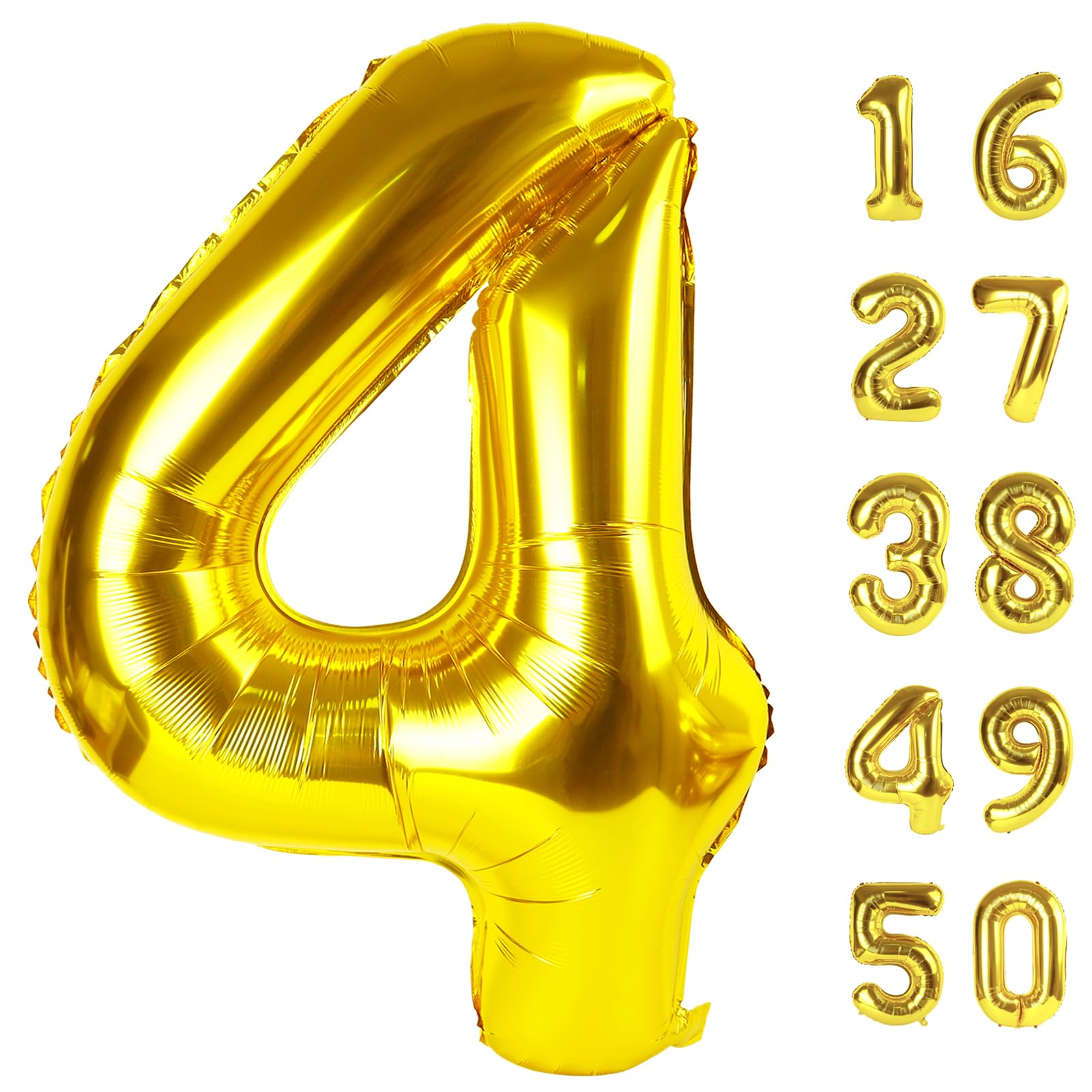 Kelfuoya 40-Inch Gold Number 4 Balloon | Giant Foil Milestone Balloons for Birthdays & Anniversaries