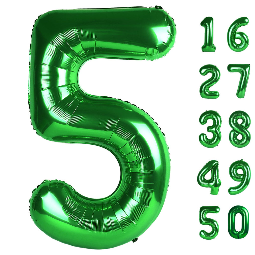 Kelfuoya 40 Inch Green Number 5 Foil Balloon | Giant 5 Balloons for Birthdays, Anniversaries, and Parties
